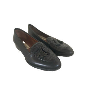 Etienne Aigner Ally all leather upper black slip on tassel loafer shoes 6N
